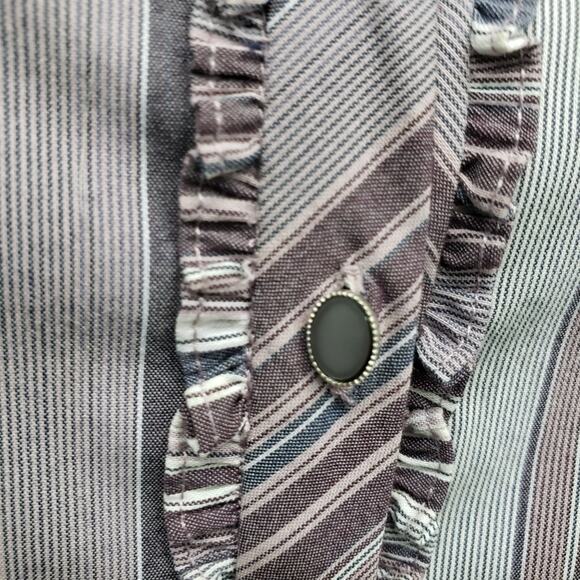 Elie Tahari Blouse Ruffled Front Cuffs S Button down Purple Multicolor Striped - Picture 4 of 12
